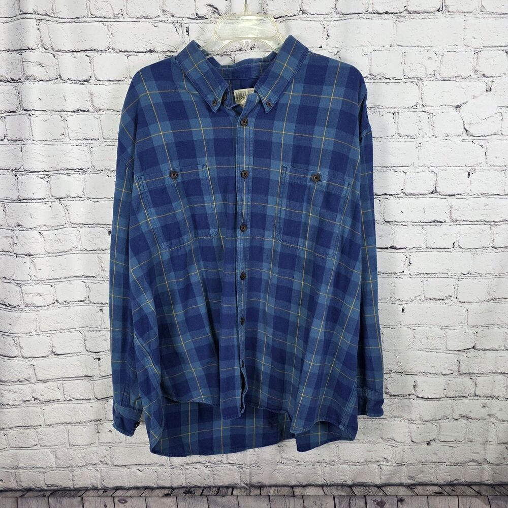 Duluth Trading Flannel Shirt Men's 2XL Blue Button Down Long Sleeve Plaid Cotton